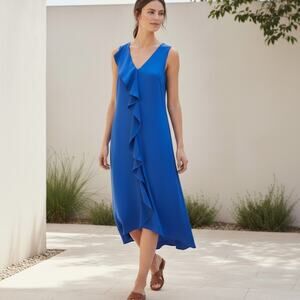 Banana Republic Cascade Ruffle Midi Dress Royal Blue Navy 6 NWT